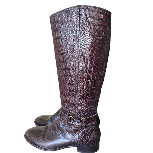 Talbots Brown Leather Croc Embossed Riding Horse Bit Boots size 8.5 - Picture 8 of 13